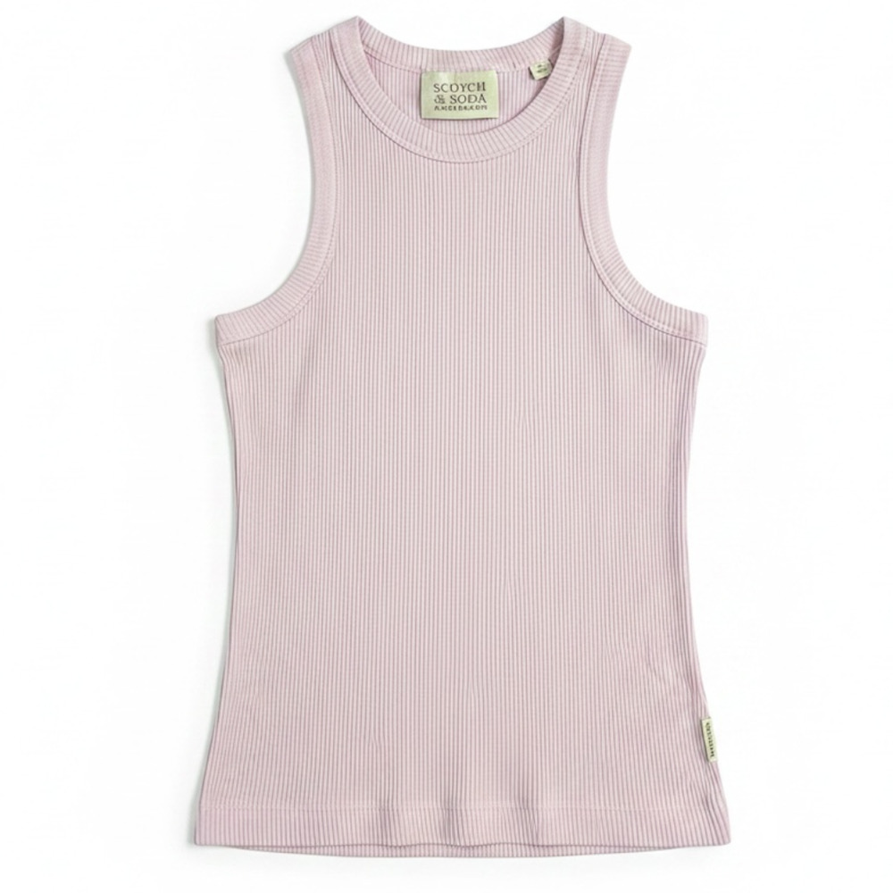 Scotch & Soda Women's XS Pink Ribbed Tank Top Luxury Summer Basics Layering